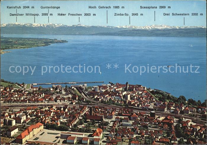 Friedrichshafen Bodensee Stadtzentrum Alpenkette Fliegeraufnahme