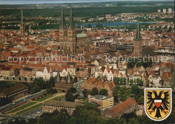 Luebeck Stadtzentrum Kirche Holstentor Hansestadt Wappen Fliegeraufnahme