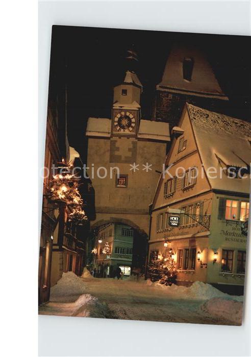 Rothenburg Tauber Markusturm zur Weihnachtszeit bei Nacht