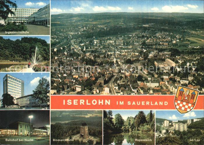 Iserlohn Ingenieurschule Seilersee Bahnhof bei Nacht Bismarckturm