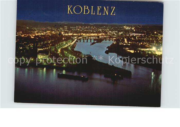 Koblenz Rhein Deutsches Eck bei Nacht