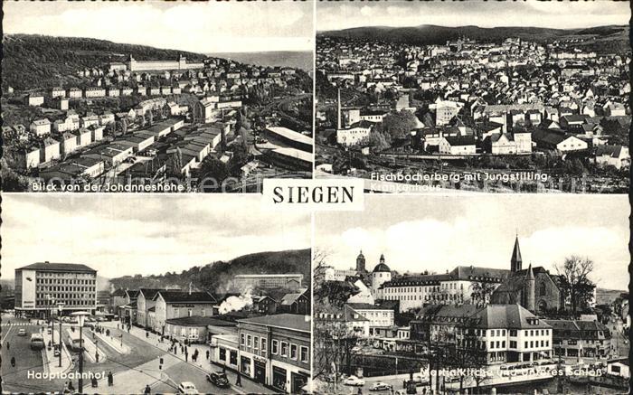 Siegen Westfalen Blick von Johanneshoehe Fischbacherberg Martinikirche Hauptbahn