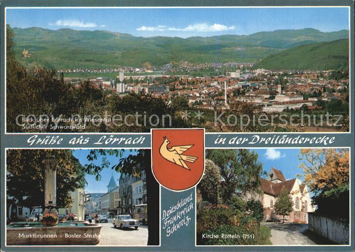 LoeRRACH Baden BW Marktplatz Brunnen Basler-Strasse Kirche-Roetteln