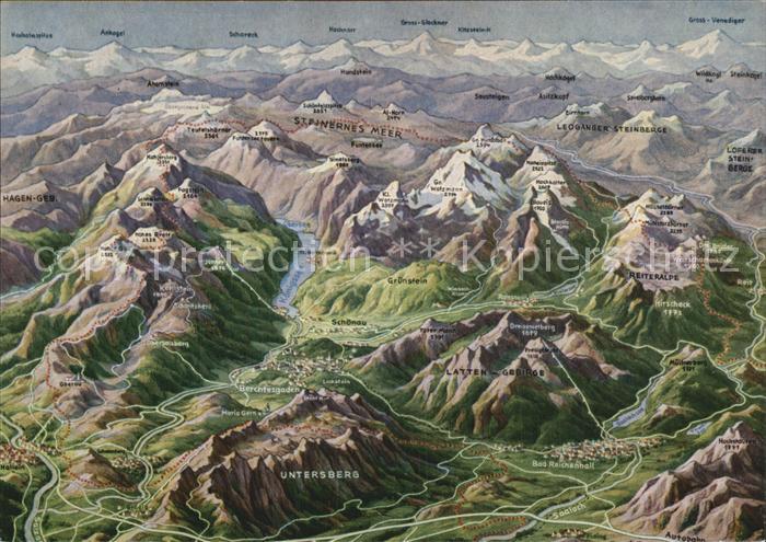 BERCHTESGADEN Bayern Reliefkarte Berchtesgadener Land