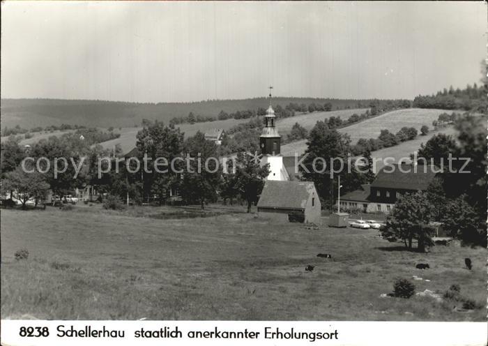 Schellerhau Ortsansicht mit Kirche Erholungsort Handabzug