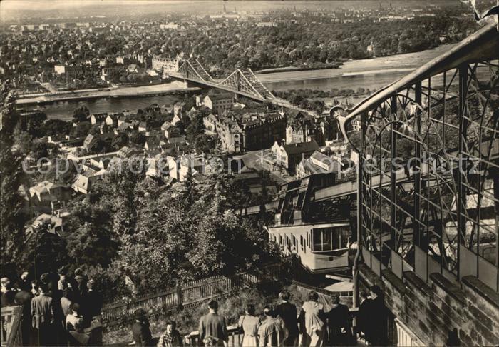 DRESDEN Elbe Blick auf Loschwitz und Blasewitz Schwebebahn Elbe Bruecke