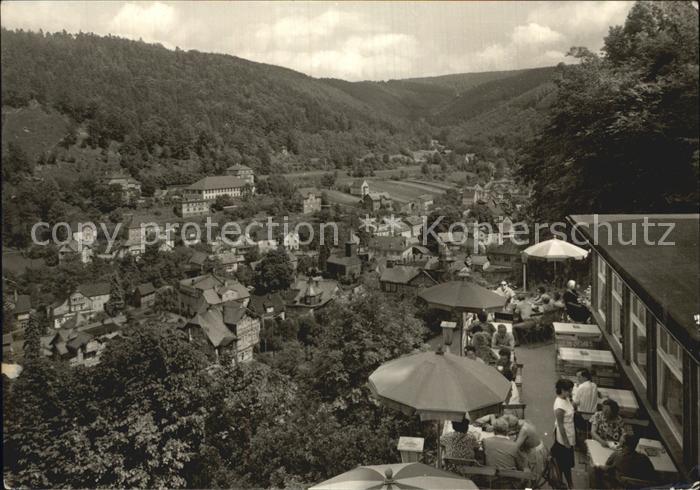 Schwarzburg Thueringer Wald Panorama Blick von der Hotel Terrasse Schwarzaburg