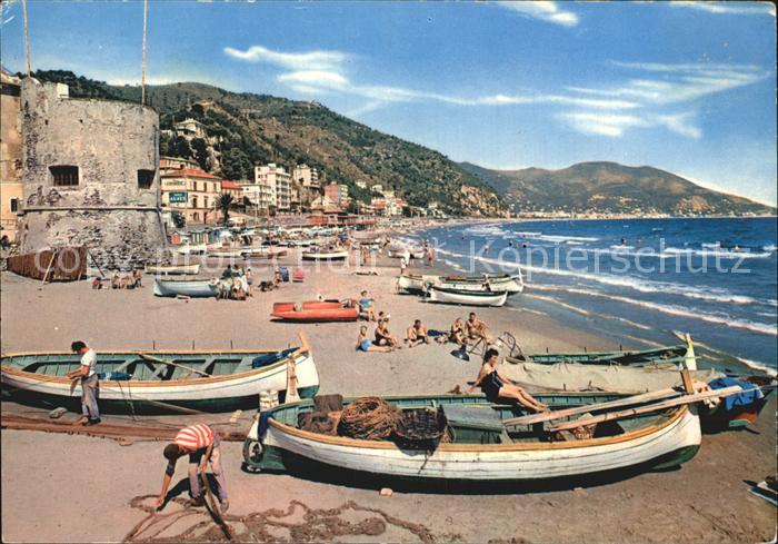 Laigueglia  Torrione e spiaggia Riviera delle Palme Turm Strand Palmenriviera