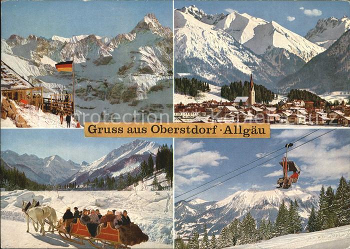 Oberstdorf Gesamtansicht Wintersportplatz Allgaeuer Alpen Berghaus Pferdeschlitt