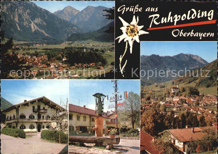 Ruhpolding Bayern mit Sonntagshorn und Hochfelln Brunnen