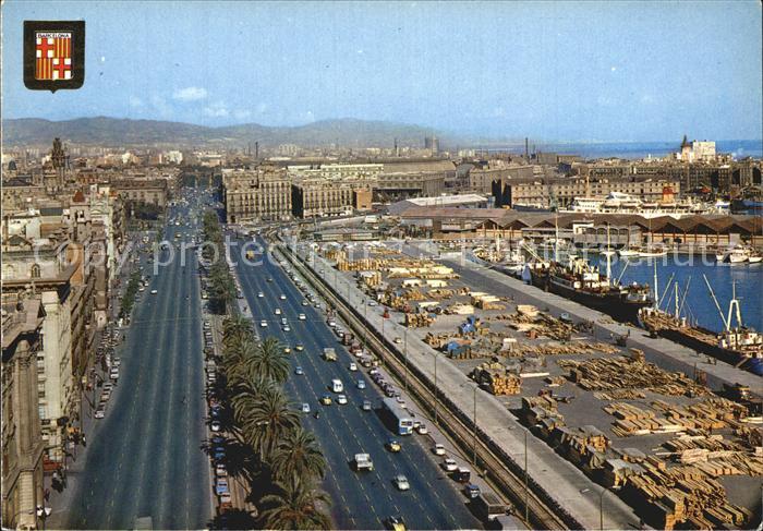Barcelona Cataluna Paseo de Colon y Puerto Fliegeraufnahme