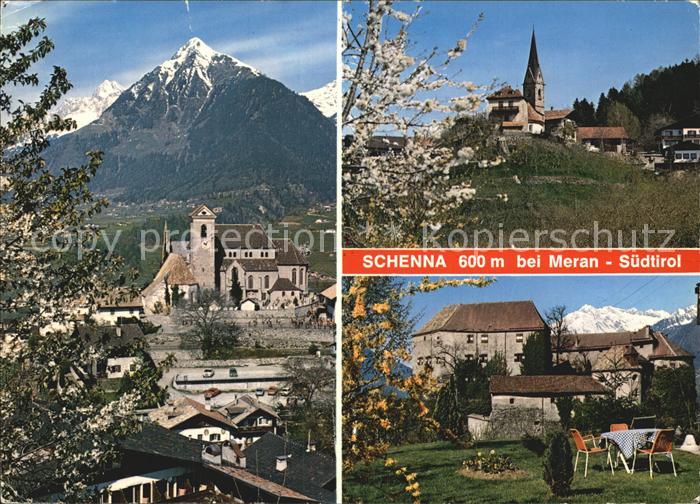 Schenna Meran Stadtansichten mit Kirchen