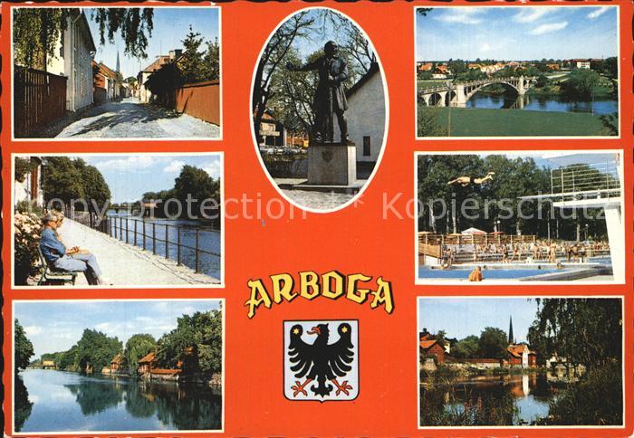 Arboga Orts und Teilansichten Statue Schwimmbad Bruecke