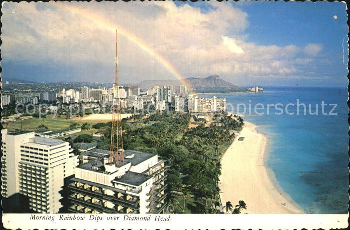 Hawaii US-State Morning Rainbow Dips over Diamond Head