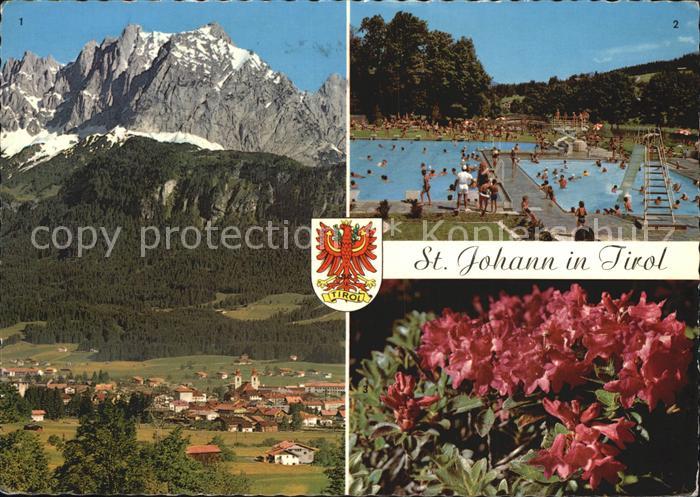 St Johann Tirol mit Wildem Kaiser Schwimmbad Alpenrosen