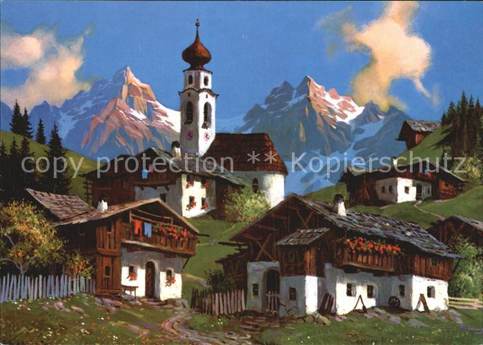 Tirol Region Bergdorf Kuenstlerkarte