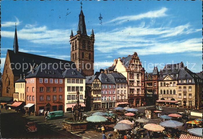 TRIER  CITY Hauptmarkt mit Petrusbrunnen und St. Gangolph