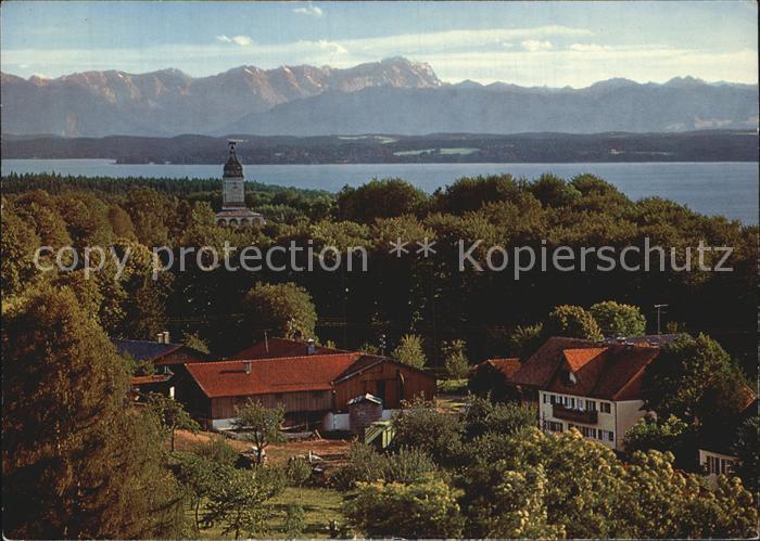 Assenhausen Starnbergersee Blick auf Bismarkturm mit Zugspitze