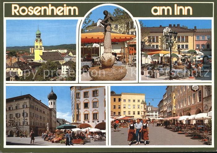 Rosenheim Bayern Panorama Skulptur Strassencafes Markt