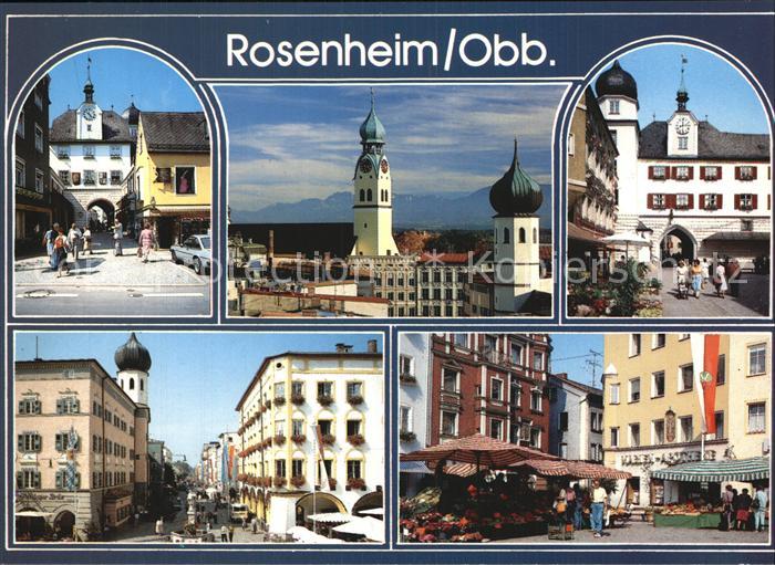 Rosenheim Bayern Stadttor Kirchen Strassenpartie Markt