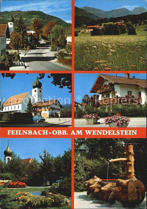 Feilnbach Dorfstrasse Teilansicht Kirche Gasthaus Park Brunnen