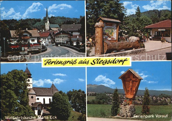 Siegsdorf Oberbayern Strassenpartie Brunnen Wallfahrtskirche Maria Eck Ferienpar