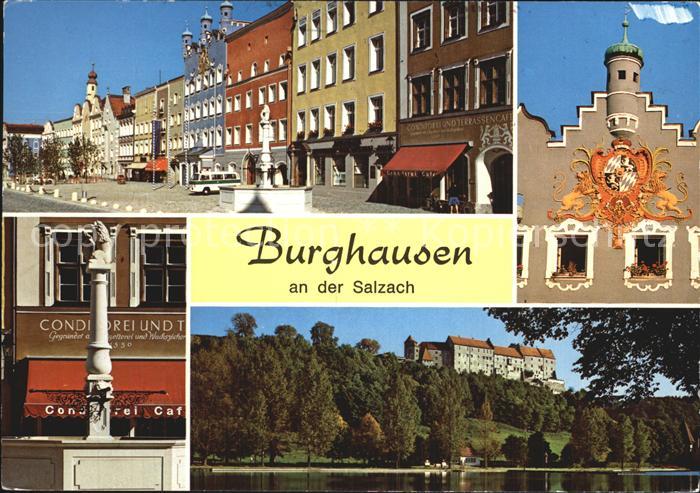 Burghausen Salzach Strassenpartie Wappen Brunnen Burg