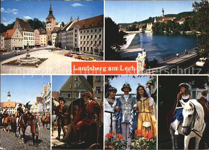 Landsberg Lech Hauptplatz mit Marienbrunnen Karolinenbruecke Historisches Ruethe