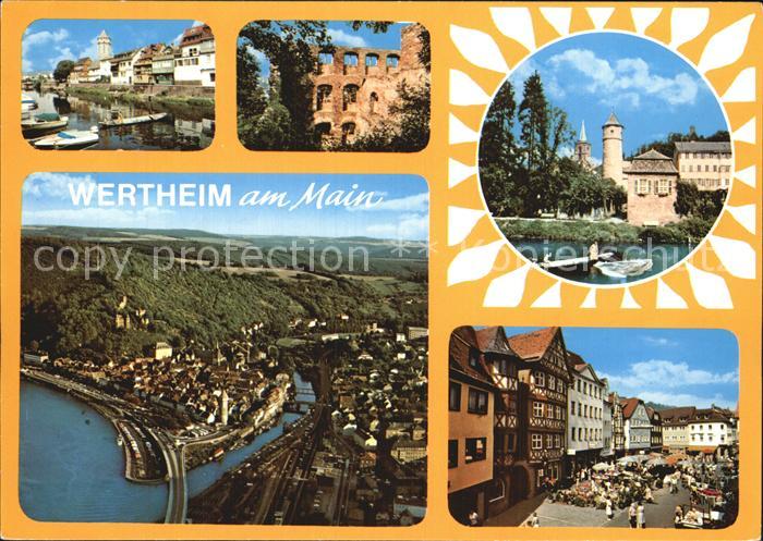 Wertheim Main Mainpartie Ruine Burg Fliegeraufnahme Marktplatz