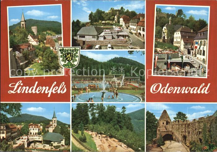 Lindenfels Odenwald Teilansichten Schwimmbad Fontaene Kirche Burg