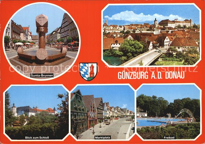 Guenzburg Guntia Brunnen Schlossblick Marktplatz Freibad