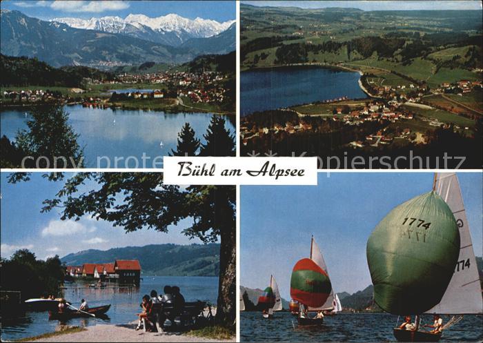 Buehl Alpsee Panorama Seepartie Bootshaeuser Segelboote