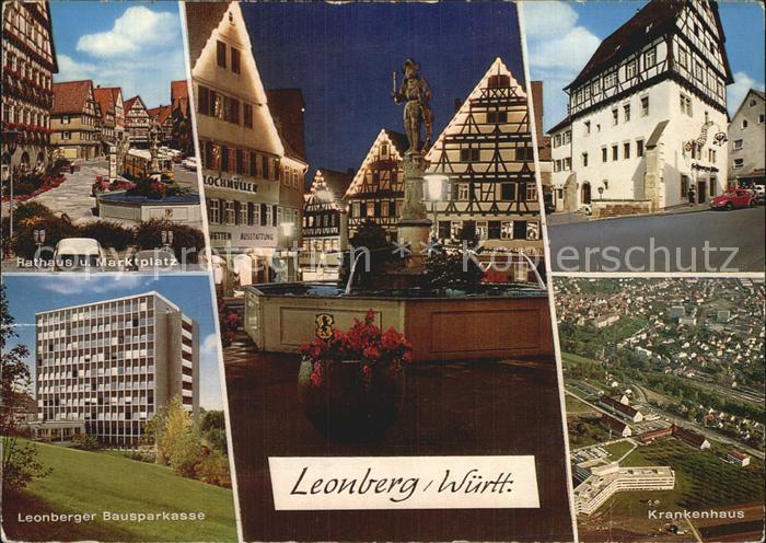 Leonberg Wuerttemberg Rathaus Marktplatz Brunnen Bausparkasse Fliegeraufnahme Kr