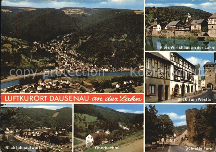 Dausenau Fliegeraufnahme Altes Wirtshaus an der Lahn Westtor Lahnpartie Oberbach