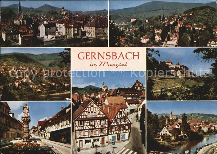 Gernsbach Teilansicht Panorama Brunnen Fachwerkhaeuser Kirche Schloss