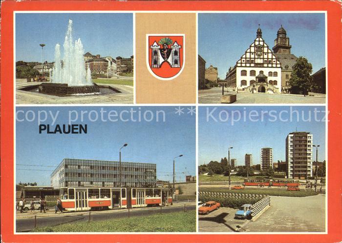 Plauen Vogtland Springbrunnen Rathaus Oberer Bahnhof Punkthaeuser