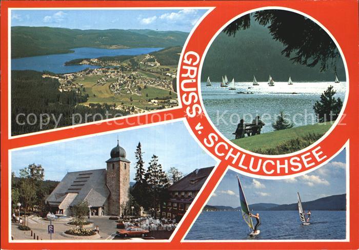 Schluchsee Fliegeraufnahme Segelboote Kirche Surfen