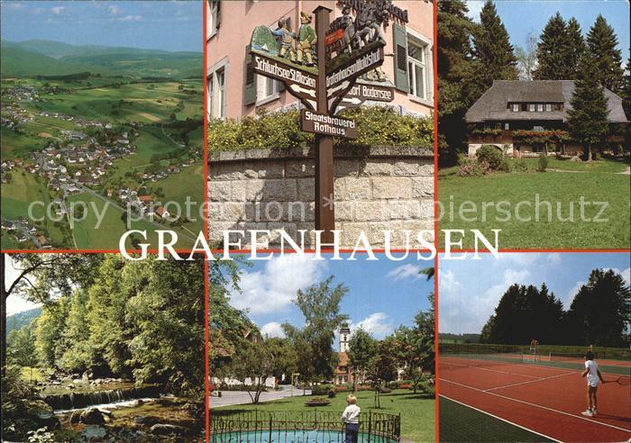 Grafenhausen Schwarzwald Panorama Wegweiser Schwarzwaldhaus Teilansichten Tennis