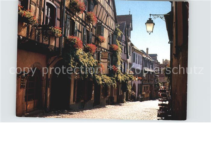 Riquewihr Haut Rhin Geranienbeschmueckte Fachwerkhaeuser