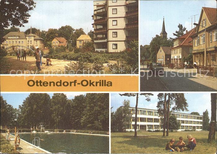 Ottendorf-Okrilla Teilansicht mit Zwoelfeckhaus Schwimmbad Polytechnische Obersc