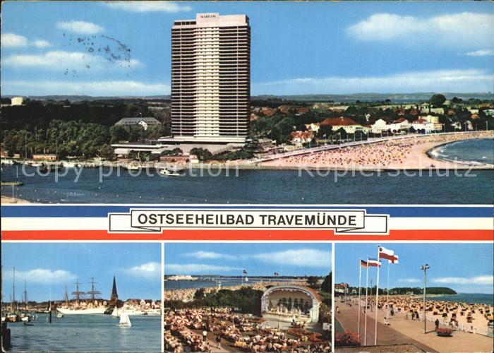Travemuende Ostseebad Panorama mit Hotel Neptun Dreimaster Passat Strand Kurkonz