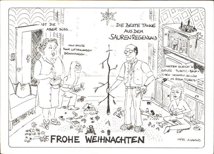 Kuenstlerkarte Arnulf Wigand Federzeichnung Frohe Weihnachten Tanne