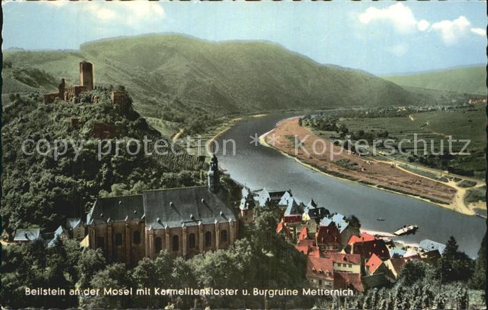 Beilstein Mosel Panorama mit Karmelitenkloster und Burgruine Metternich