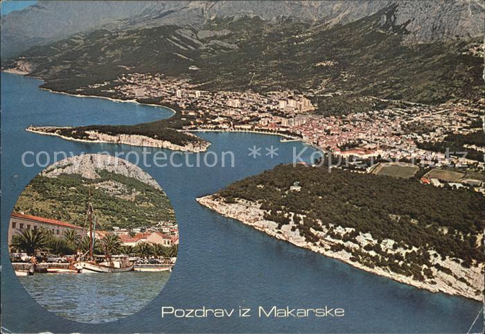 Makarska Dalmatien Hafen Kuestenstadt Fliegeraufnahme