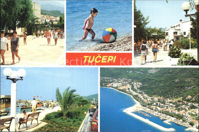 Tucepi Promenade Strand Kind Wasserball Fliegeraufnahme