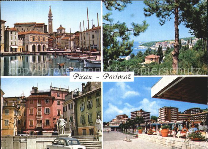 Piran Teilansichten Hafen Altstadt Restaurant Terrasse Pinienwald
