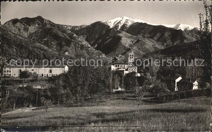 Prades Pyrenees-Orientales Abbaye de Saint Michel de Cuxy au fond le Canigou