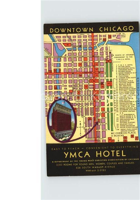 Chicago Illinois YMCA Hotel Illustration Map