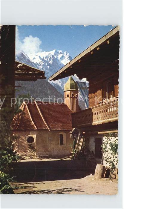 Grainau Dorfpartie bei der Kirche mit Zugspitze