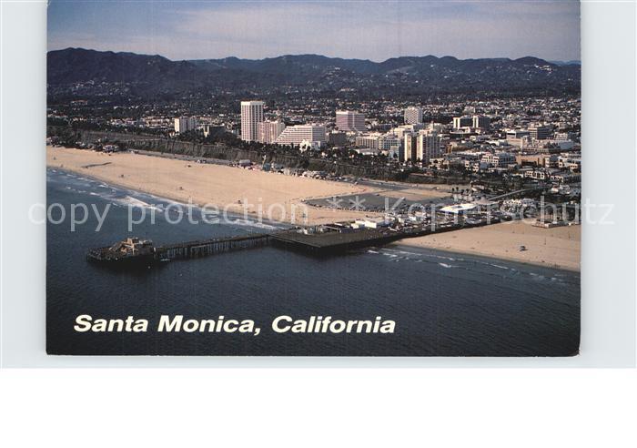 Santa Monica Pier and Downtown skyline aerial view